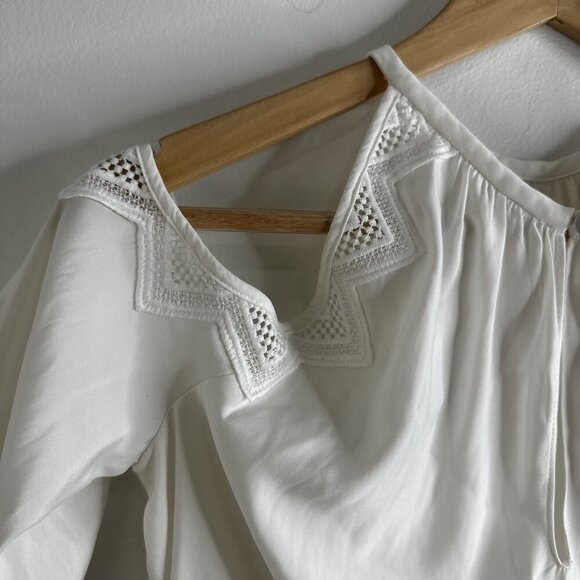 Ramy Brook Blouse Womens M/L White Cold Shoulder Lace Trim Long Sleeve Top - Picture 3 of 11